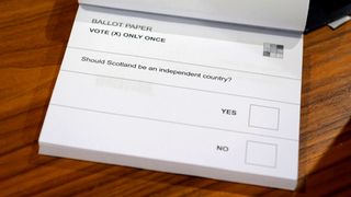 A ballot paper is pictured at a polling station before the start of voting in Edinburgh, Scotland, on September 18, 2014, during a referendum on Scotland's independence. Scotland began voting