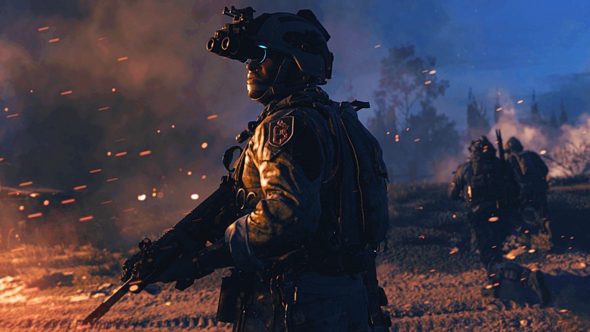 A soldier looks at the screen during the Call of Duty: Modern Warfare campaign