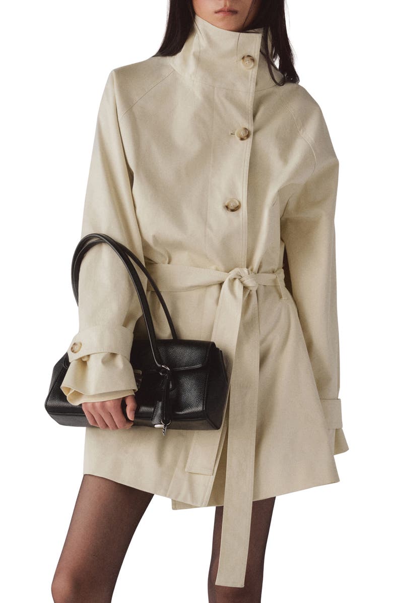 Funnel Neck Belted Trench Coat