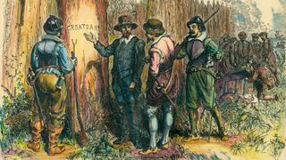 When John White returned to the Roanoke colony with supplies from England, he found that all the people had disappeared — and the word "CROATOAN" had been carved nearby.