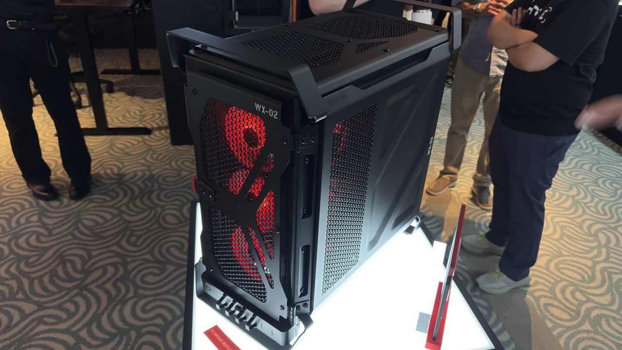 Corsair's new Warthog case with a light over the rear IO panel, at computex 2026.
