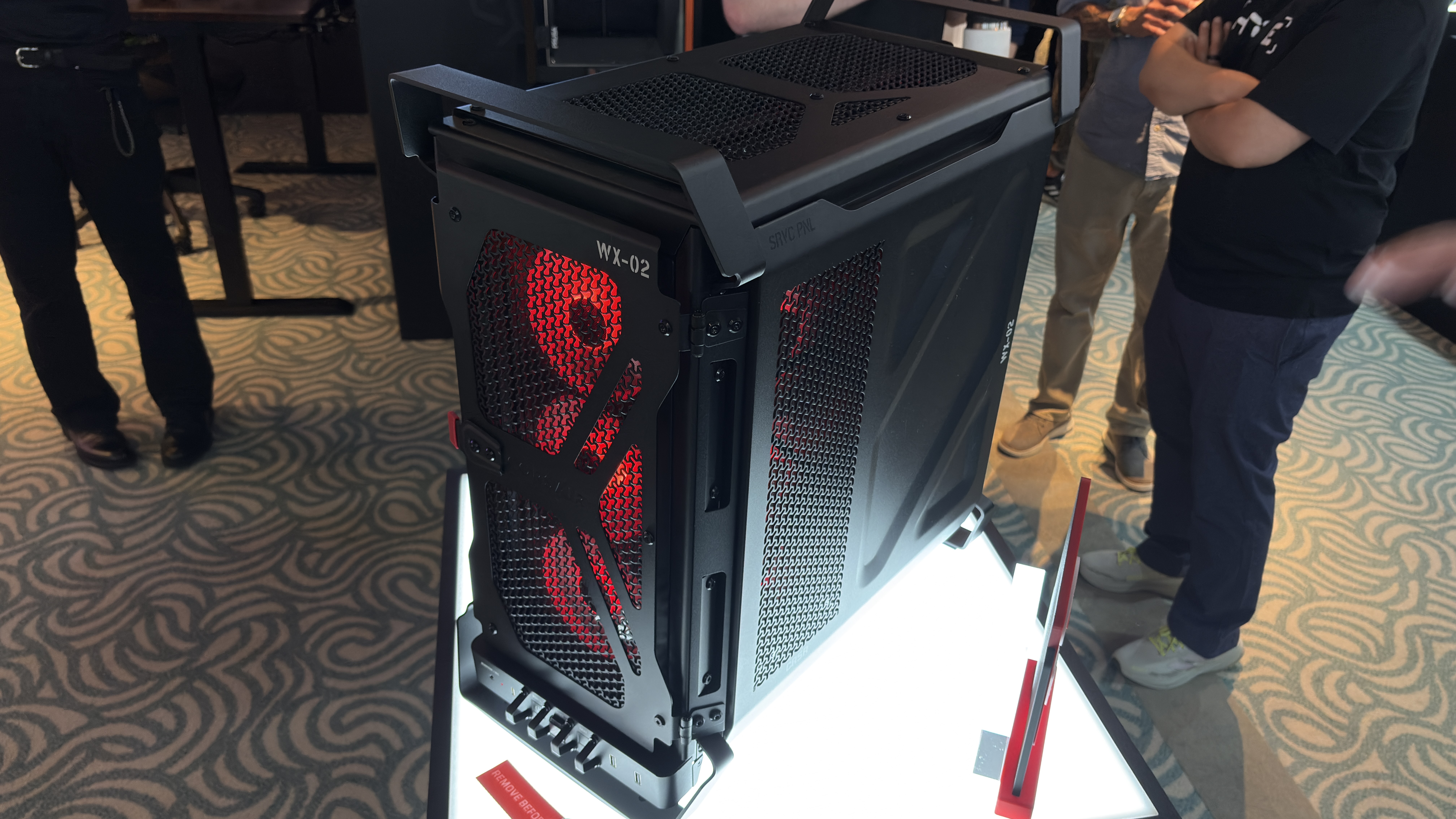 Corsair's new Warthog case with a light over the rear IO panel, at computex 2026.