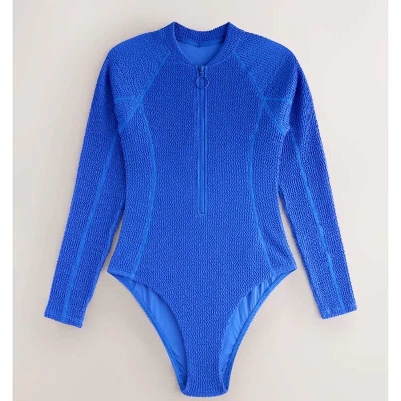 Next , Blue Crinkle Long Sleeve Rash Swimsuit