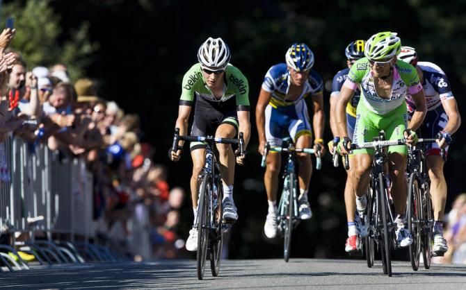 Wilco Kelderman (Belkin) at the front of the break during the stage 3 finishing circuits.
