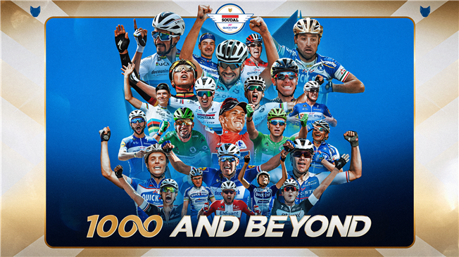 A graphic celebrating Soudal-QuickStep&#039;s 1,000th team win in 23 years