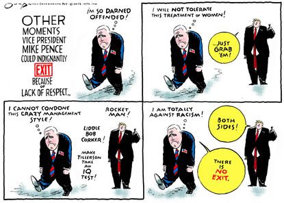 Political cartoon U.S. Trump Mike Pence NFL kneeling protest