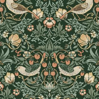 whimsical wallpaper print with birds and vines