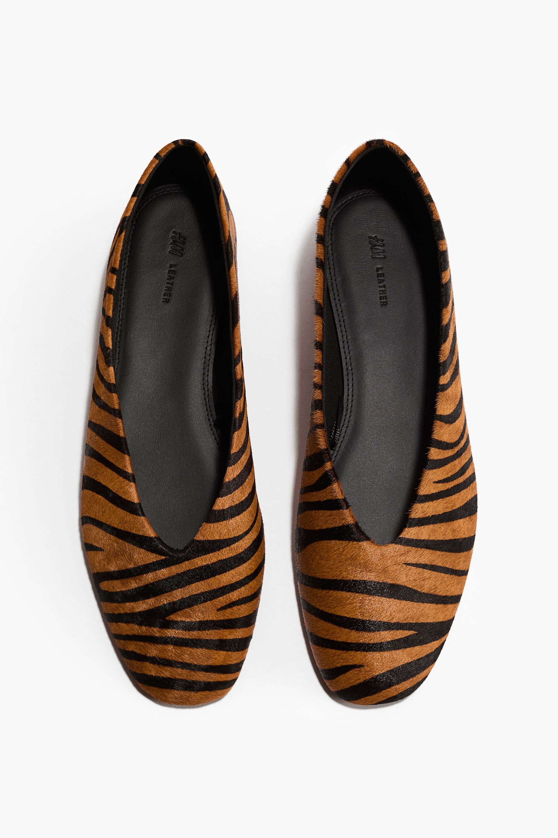 Leather Flats - Dark Beige/faux Tiger