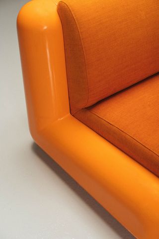 Detail of orange modular chair from T4 collection designed by Holloway Li