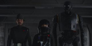 Diego Luna, Felicity Jones and Alan Tudyk's K-2SO in Rogue One