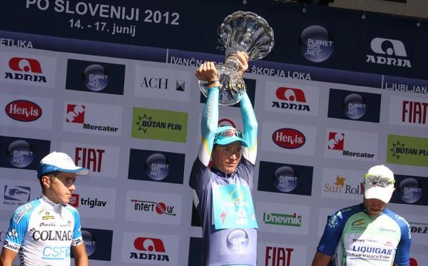 Janez Brajvokic (Astana) with his trophy from the Slovenia victory