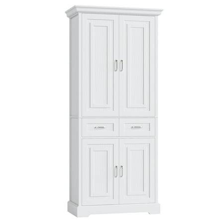 Homfa 70.9'' Tall Kitchen Pantry With 4 Doors, 2 Drawer Modern Freestanding Storage Cabinet for Dining Room Living Room, White