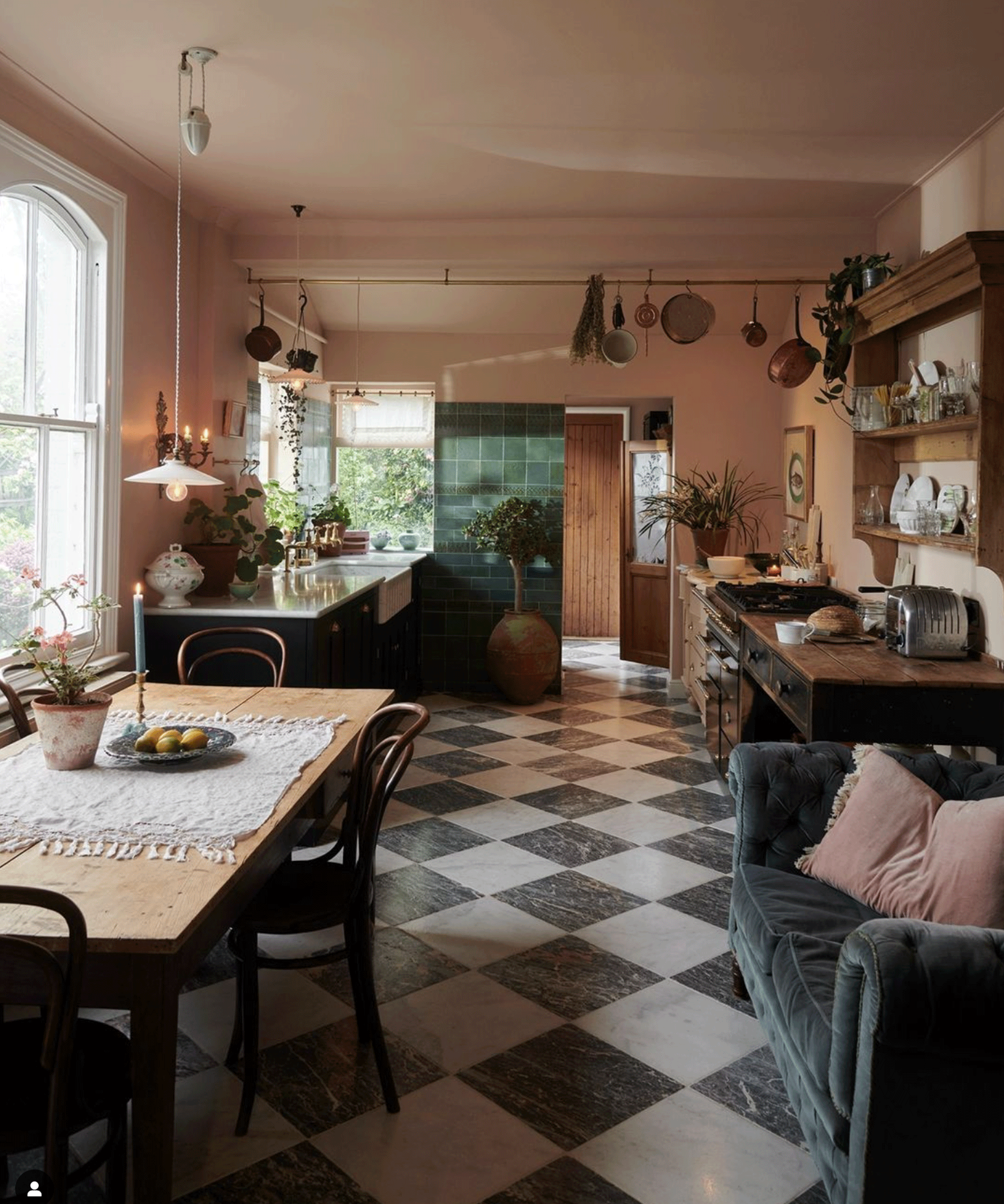 kitchen with checkerboard floor