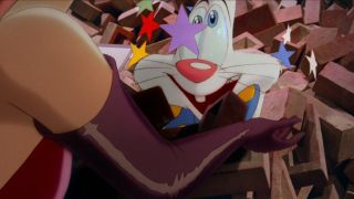 Roger Rabbit looks up happily at stars circling his head in Who Framed Roger Rabbit.