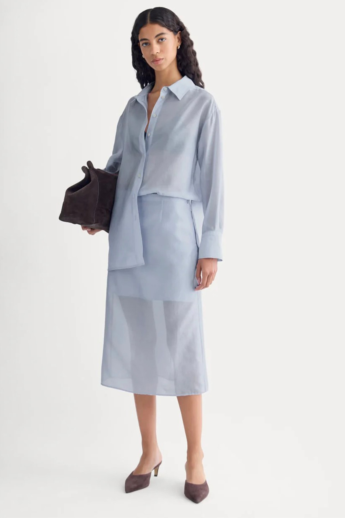 Midi Skirt in Cotton-Silk Organza