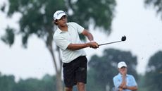 Charlie Woods hits a shot at the 2024 US Junior Amateur