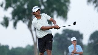 Charlie Woods hits a shot at the 2024 US Junior Amateur