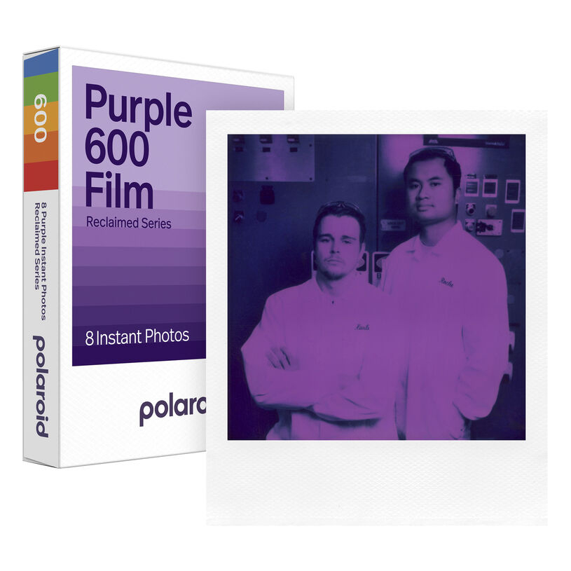The limited edition Polaroid Purple 600 recycled film
