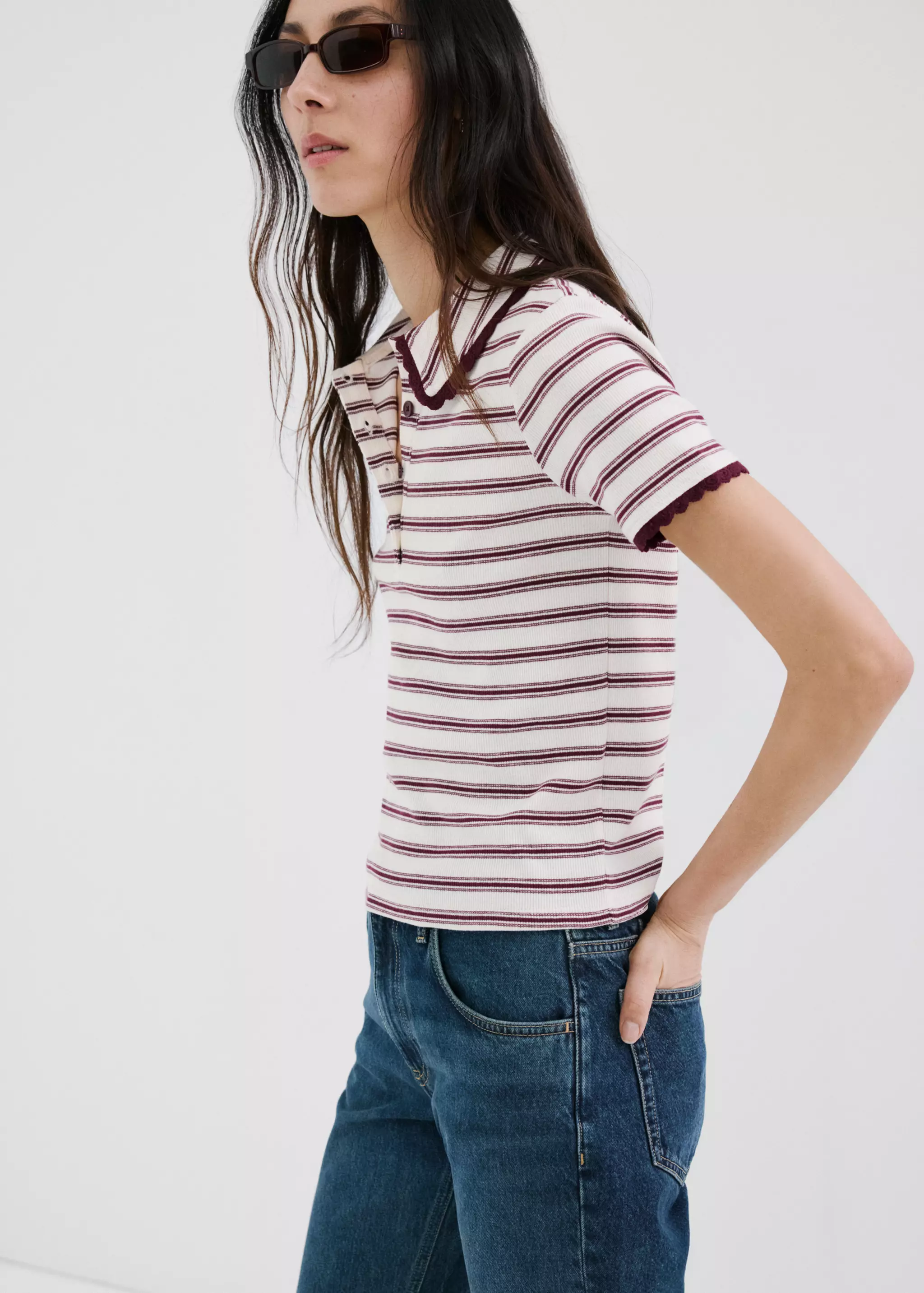 Striped Scalloped Polo - Women | Mango Usa