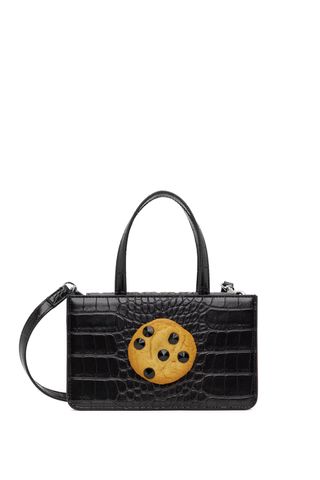 Black Small Faux Croc Jewel Cookie Bag