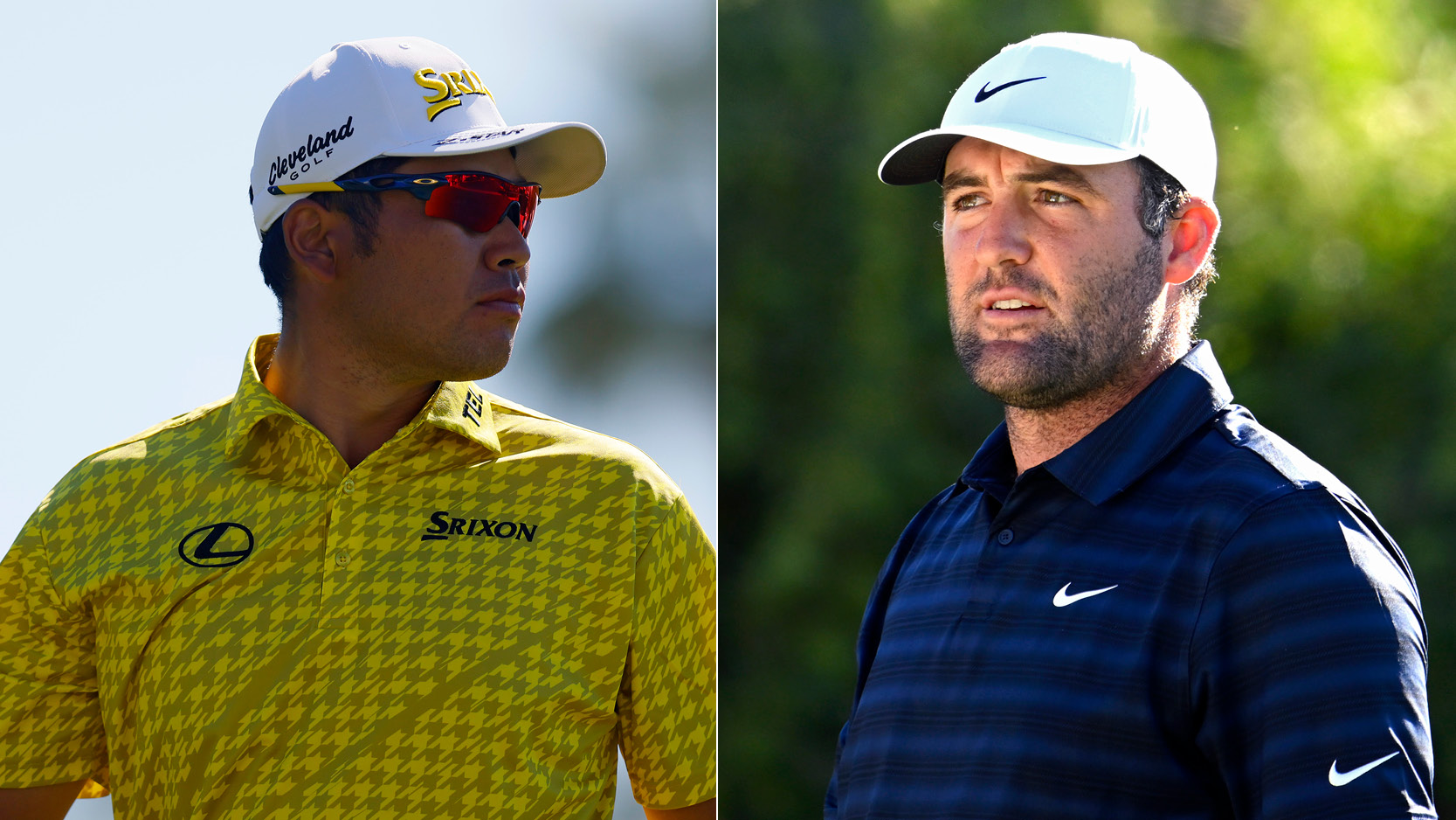Hideki Matsuyama and Scottie Scheffler stare on