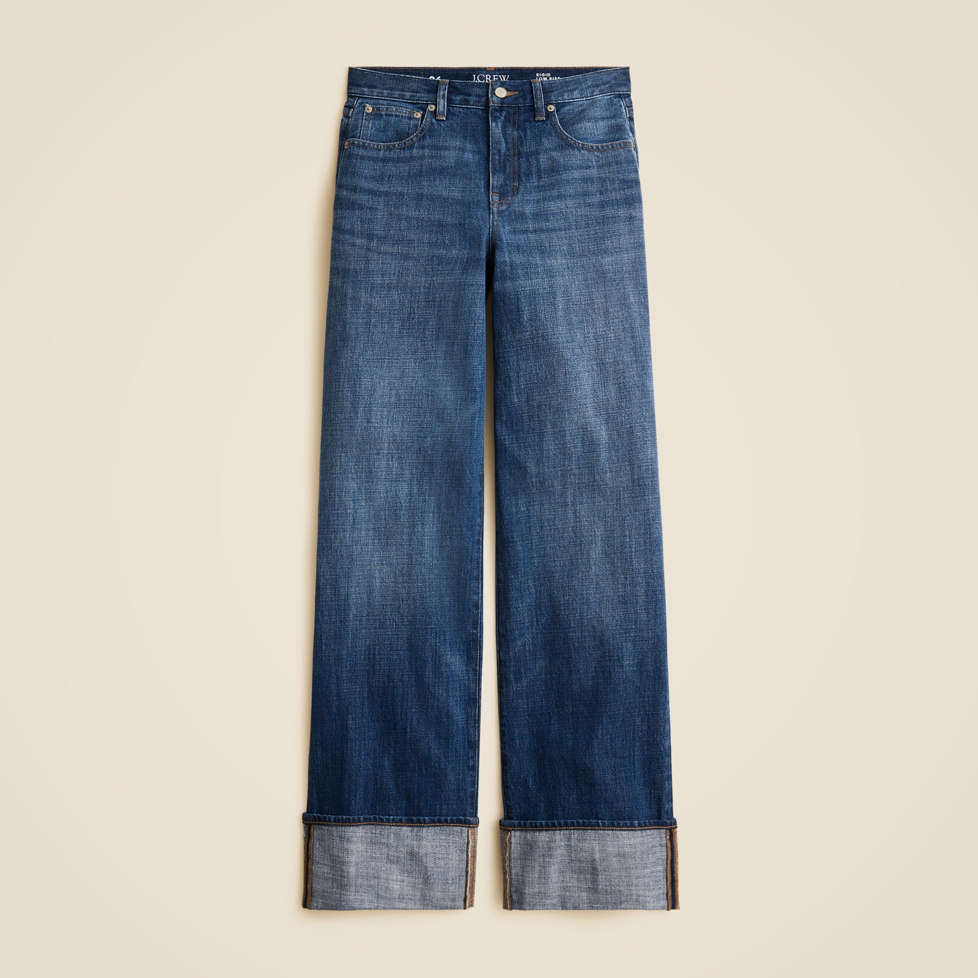 Cuffed Lower-Rise Wide-Leg Jean