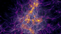 Interlinked strands of purple smokle with concentrated regions glowing in gold
