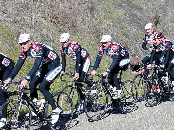 Bjarne puts in the hard yards at the back of the bunch