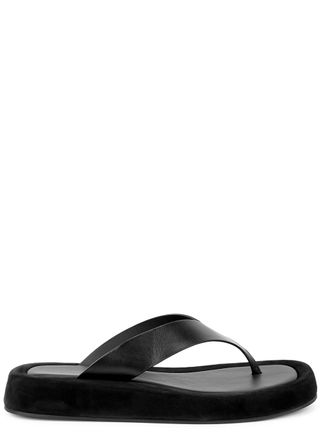 Ginza Black Leather Flip Flops