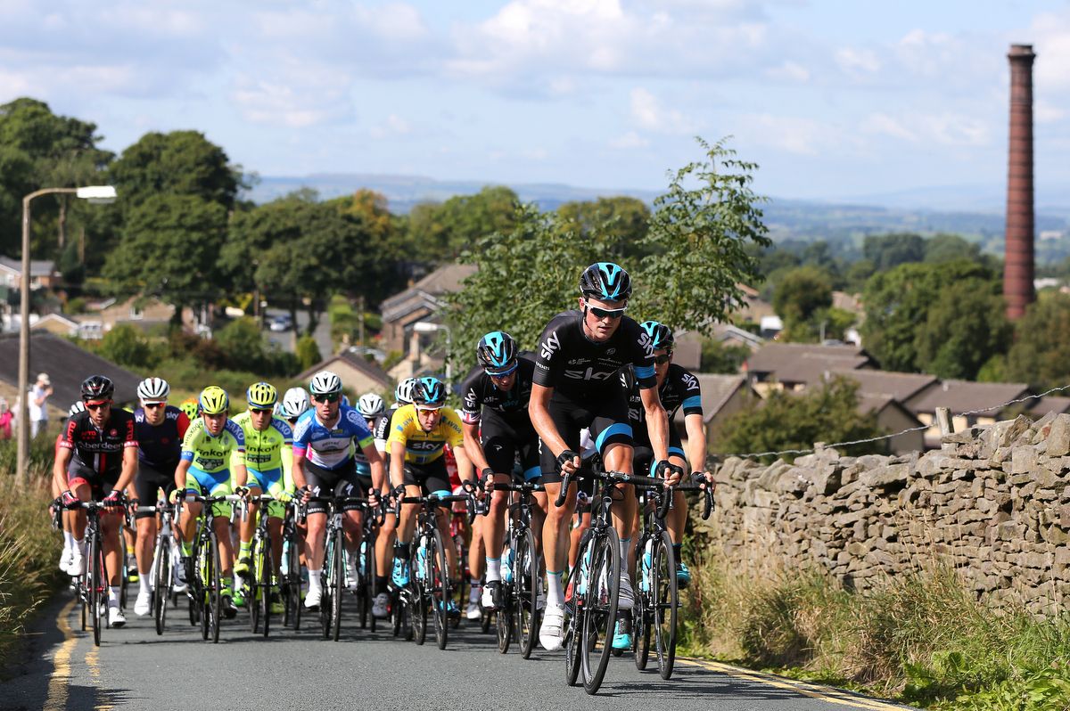 Andy Fenn leads Team Sky early in the stage