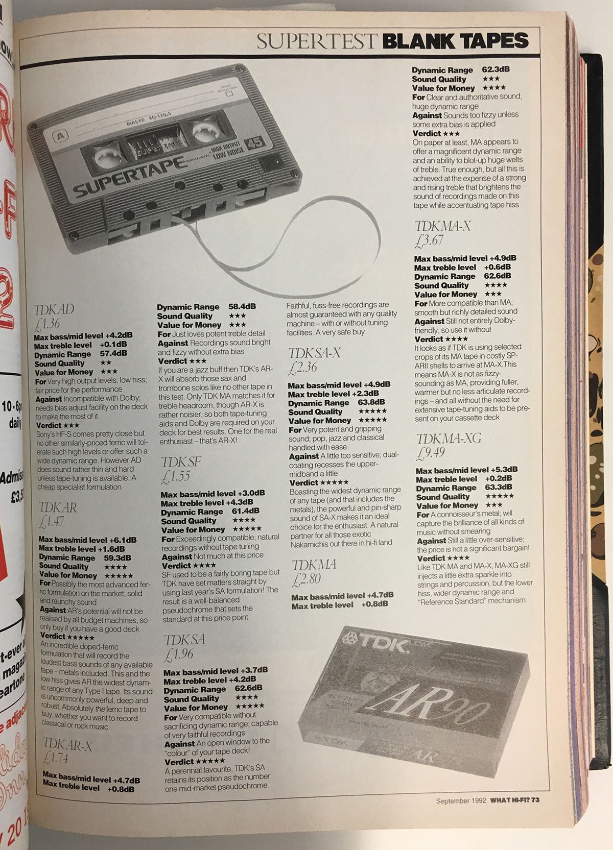 Blank cassette tape supertest - What Hi-Fi?, September 1992