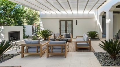 a sofa in an outdoor living space