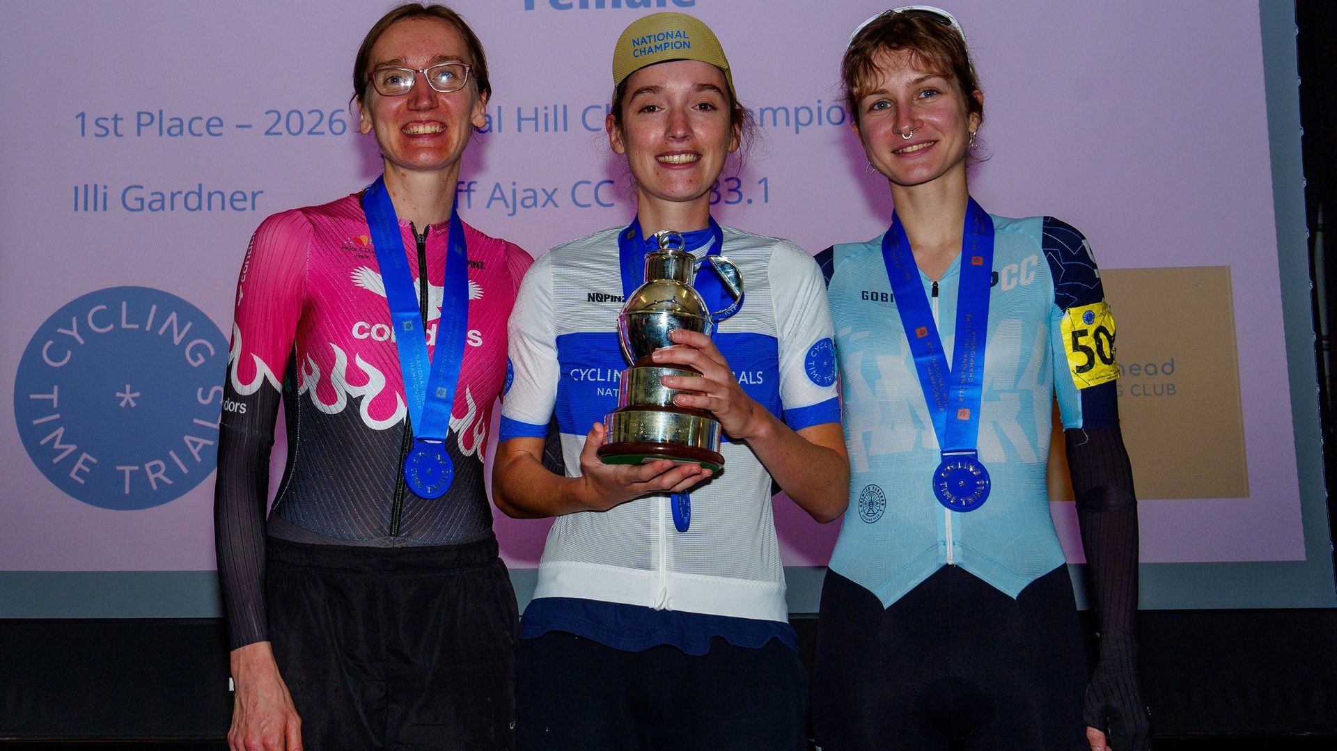 The women's podium at the 2026 Hill Climbing Champs