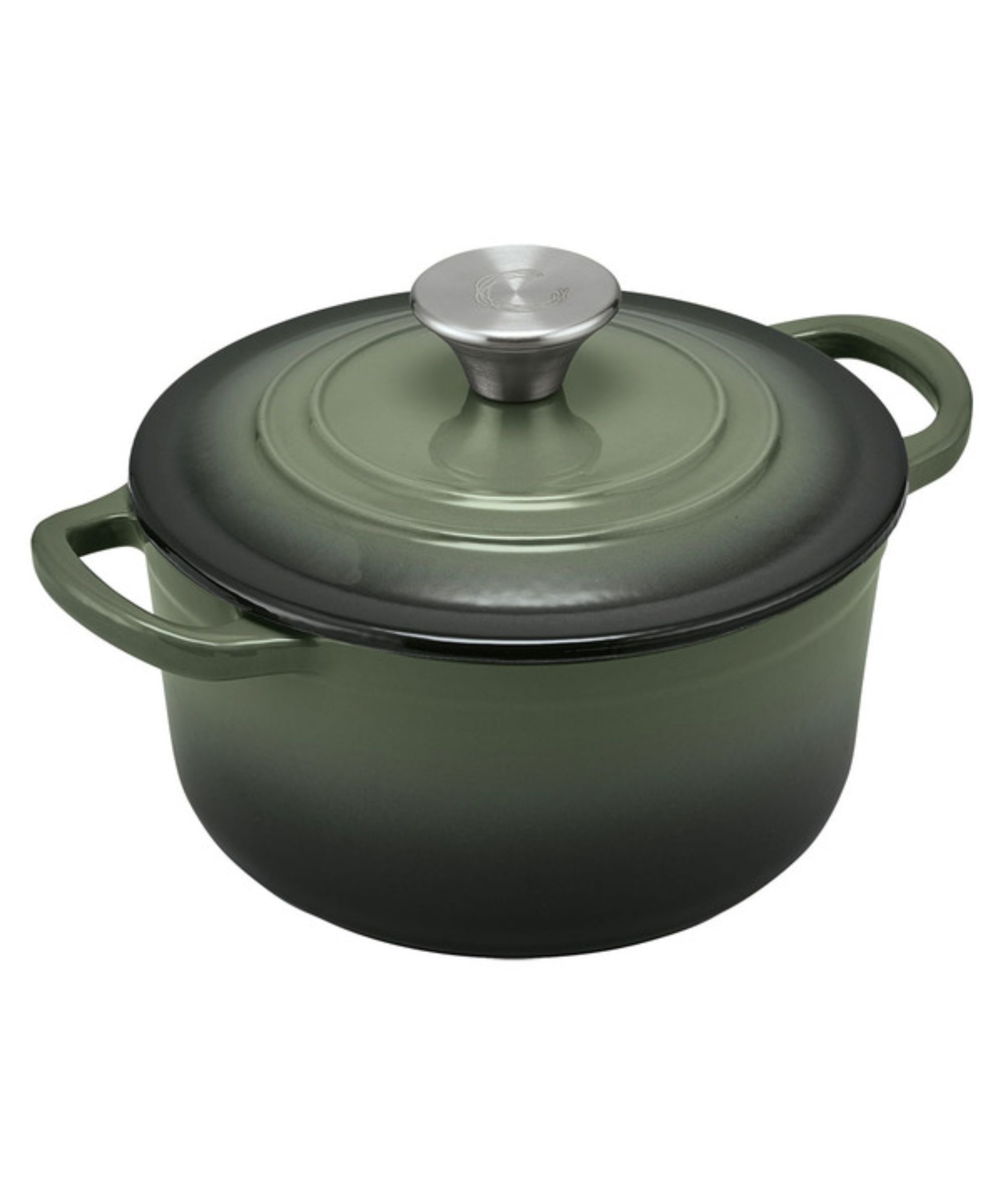 A cast iron Dutch oven in green
