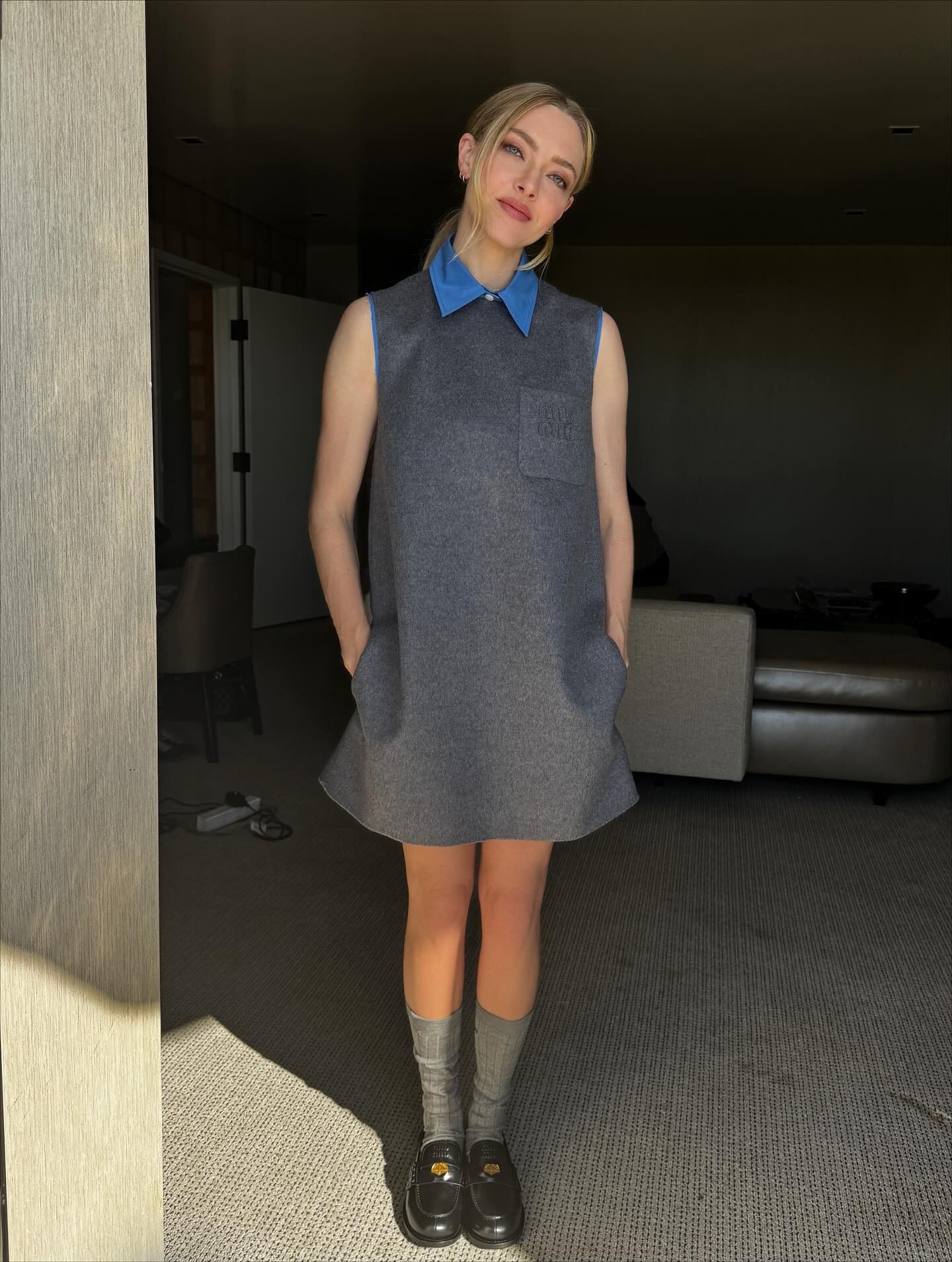 Amanda Seyfried wears loafers with high socks