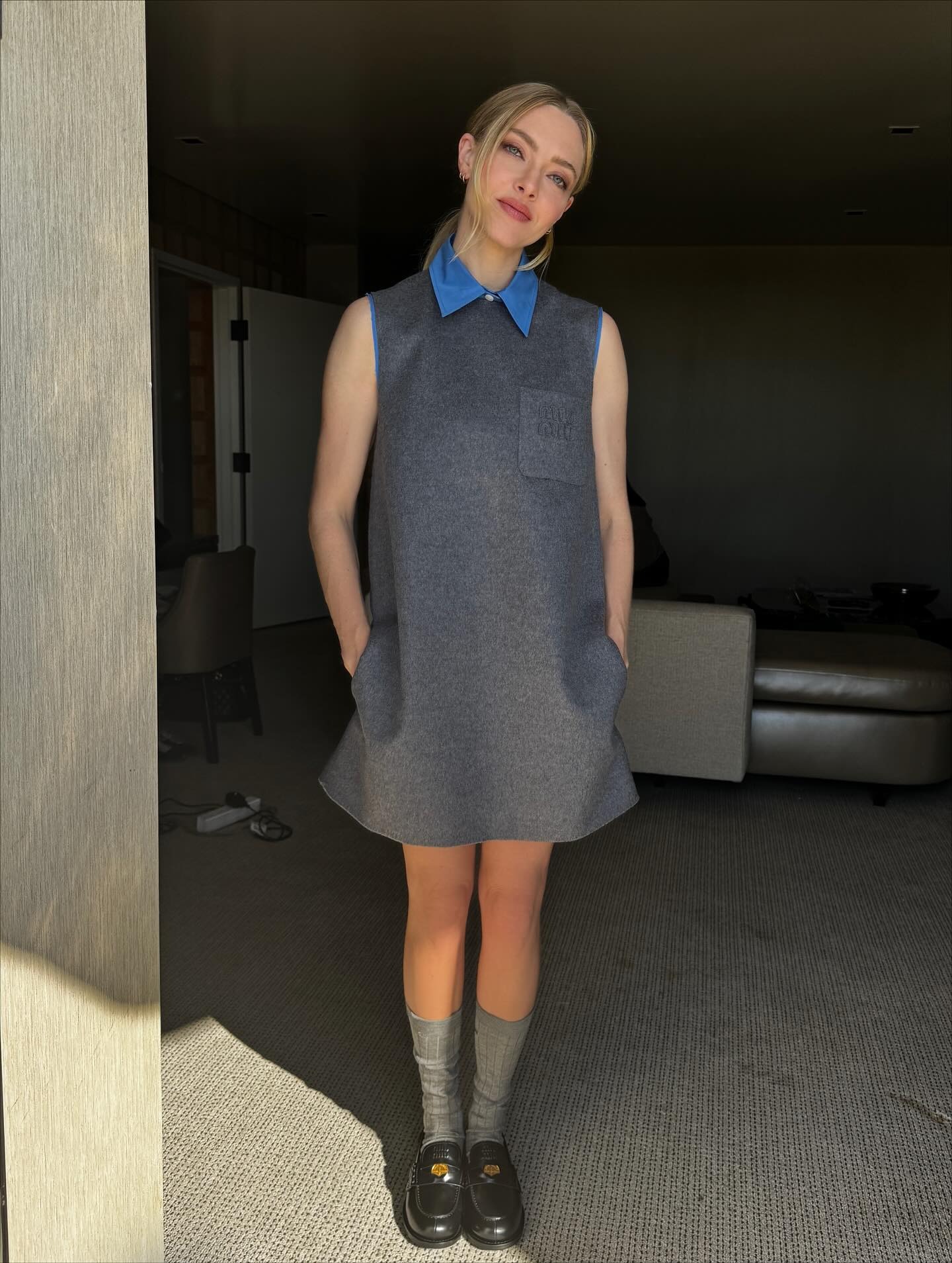 Amanda Seyfried wears loafers with high socks