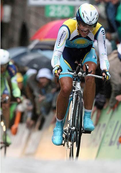 Contador finished in the rain but still slipped and slid to second.