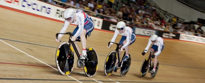 Philip Hindes swings off the front of the Great Britain men's Team Sprint