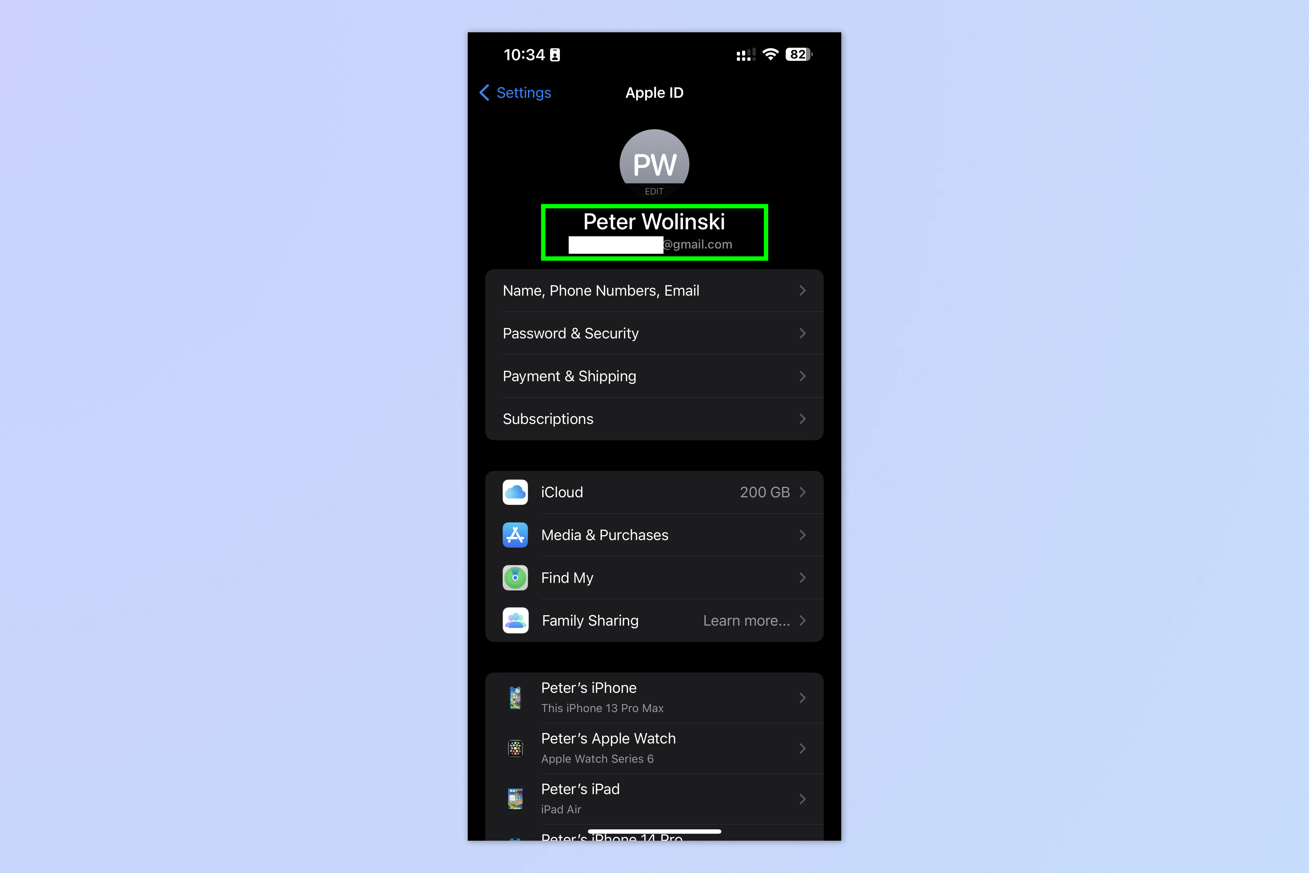 Снимок экрана, показывающий, как найти свой Apple ID на iPhone или iPad при входе в систему.