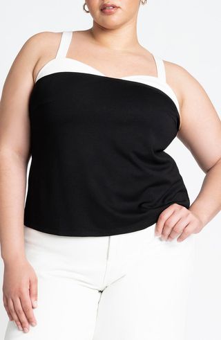 Colorblock Contrast Neck Tank Top