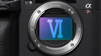 Close-up of a Sony A7R camera with the Roman numerals "VI" superimposed on the sensor