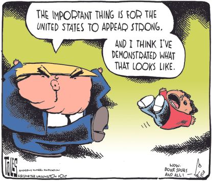 Political cartoon U.S. Trump immigration policy border control migrant children family separation