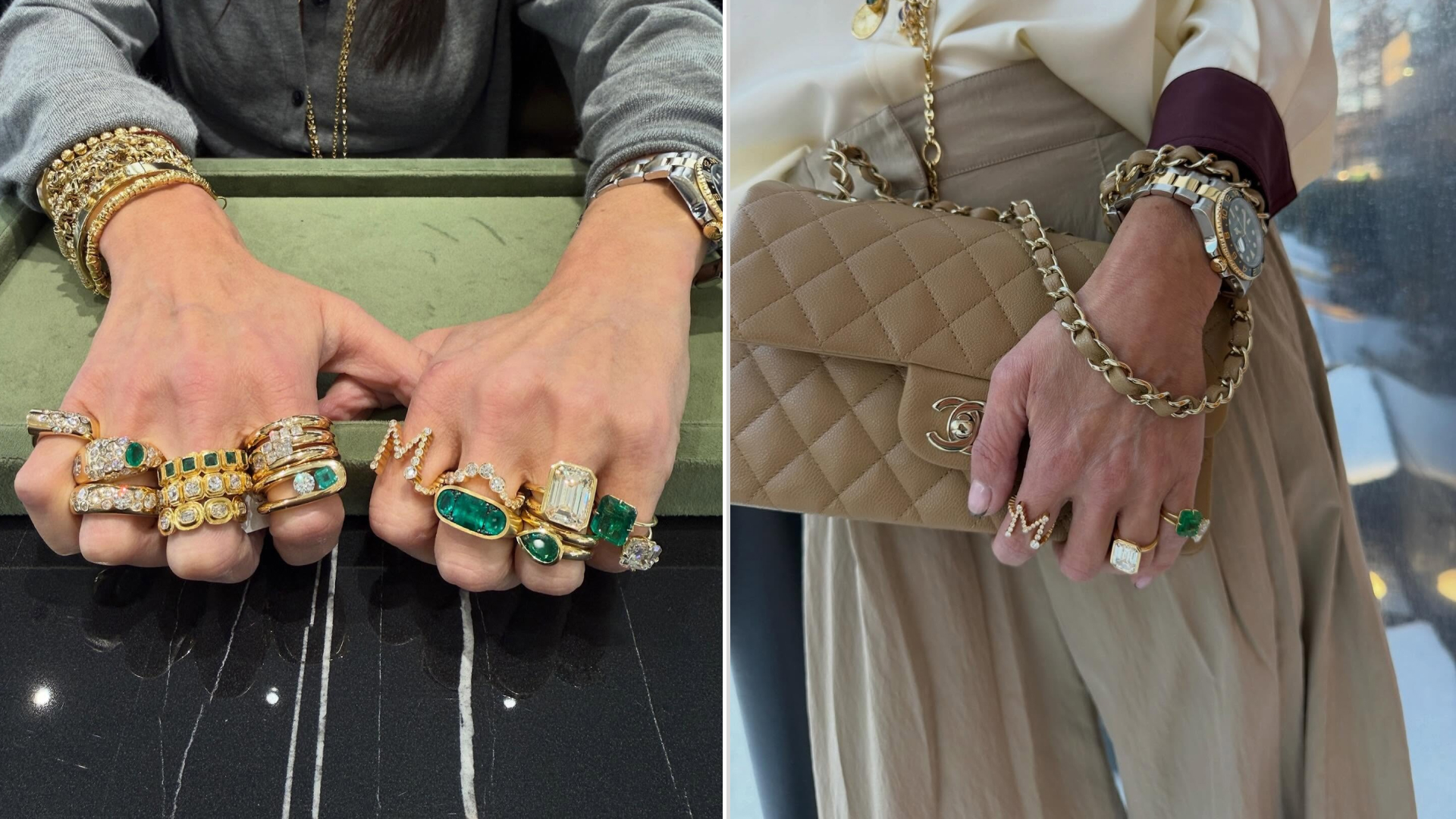 Marci Hirshleifer wearing emerald jewelry