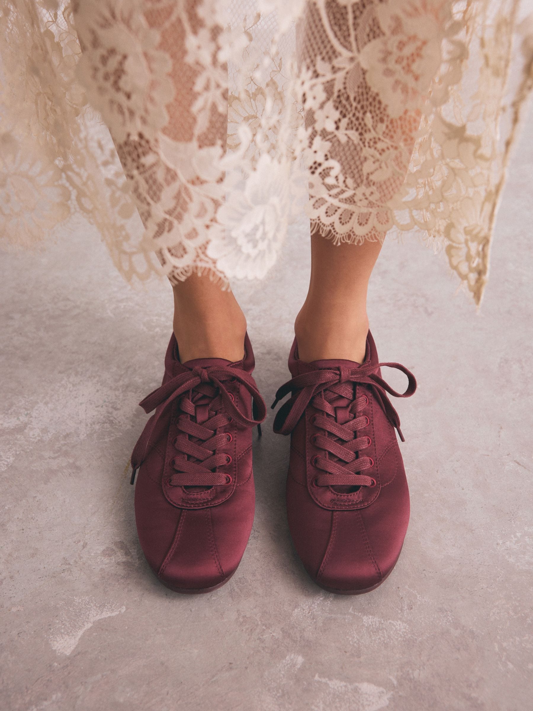 Berry Red Satin Lace Up Trainers