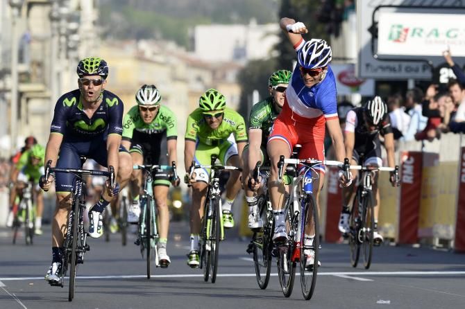 Arthur Vichot (FDJ) is far happier than Cyril Gautier (Europcar) with the sprint