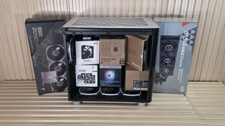 Case, fans and AIO on a desk