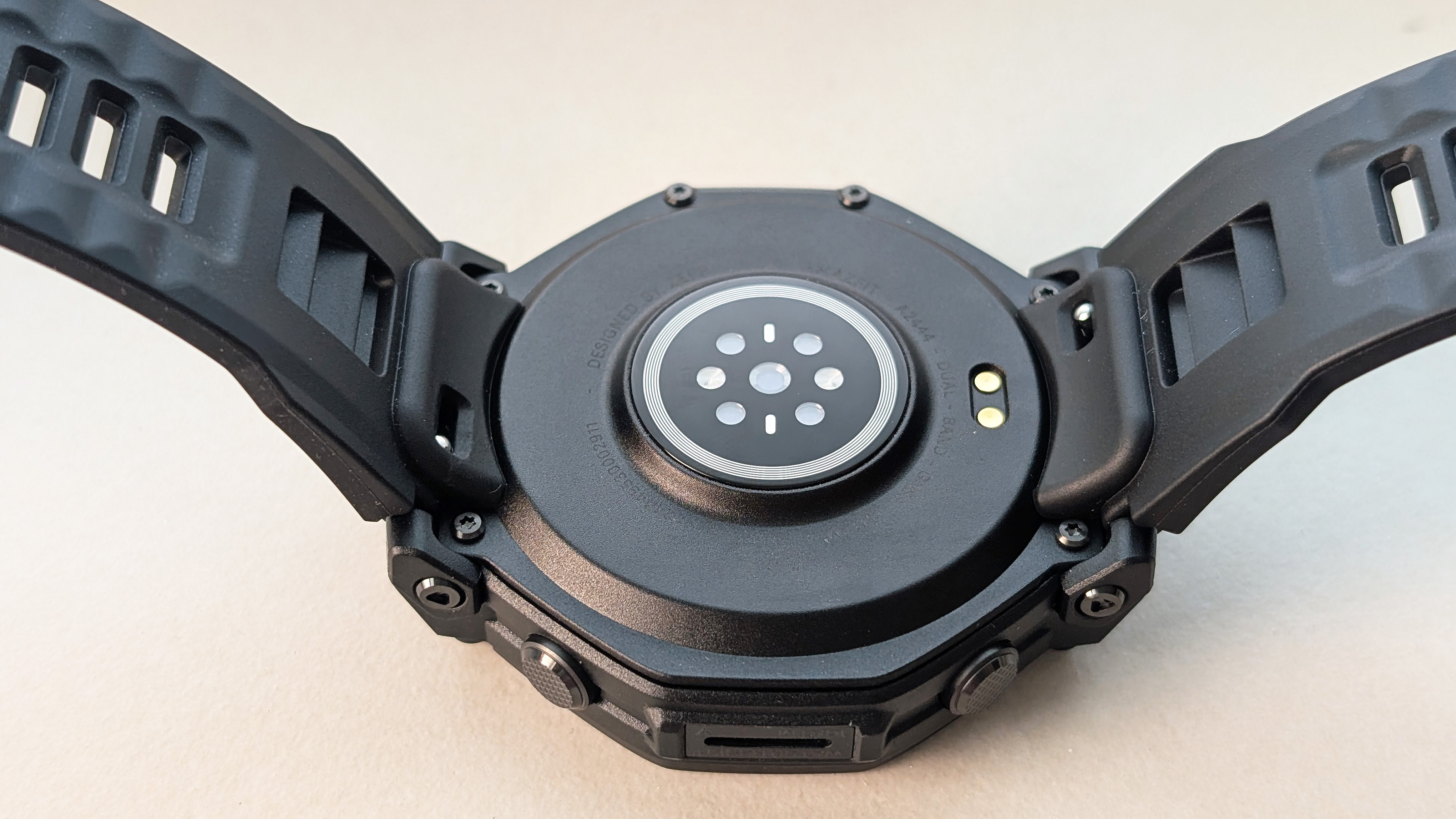 Close-up of the Amazfit T-Rex 3 Pro rugged smartwatch