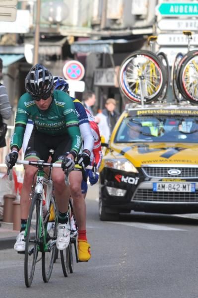 A Europecar rider leads the attack