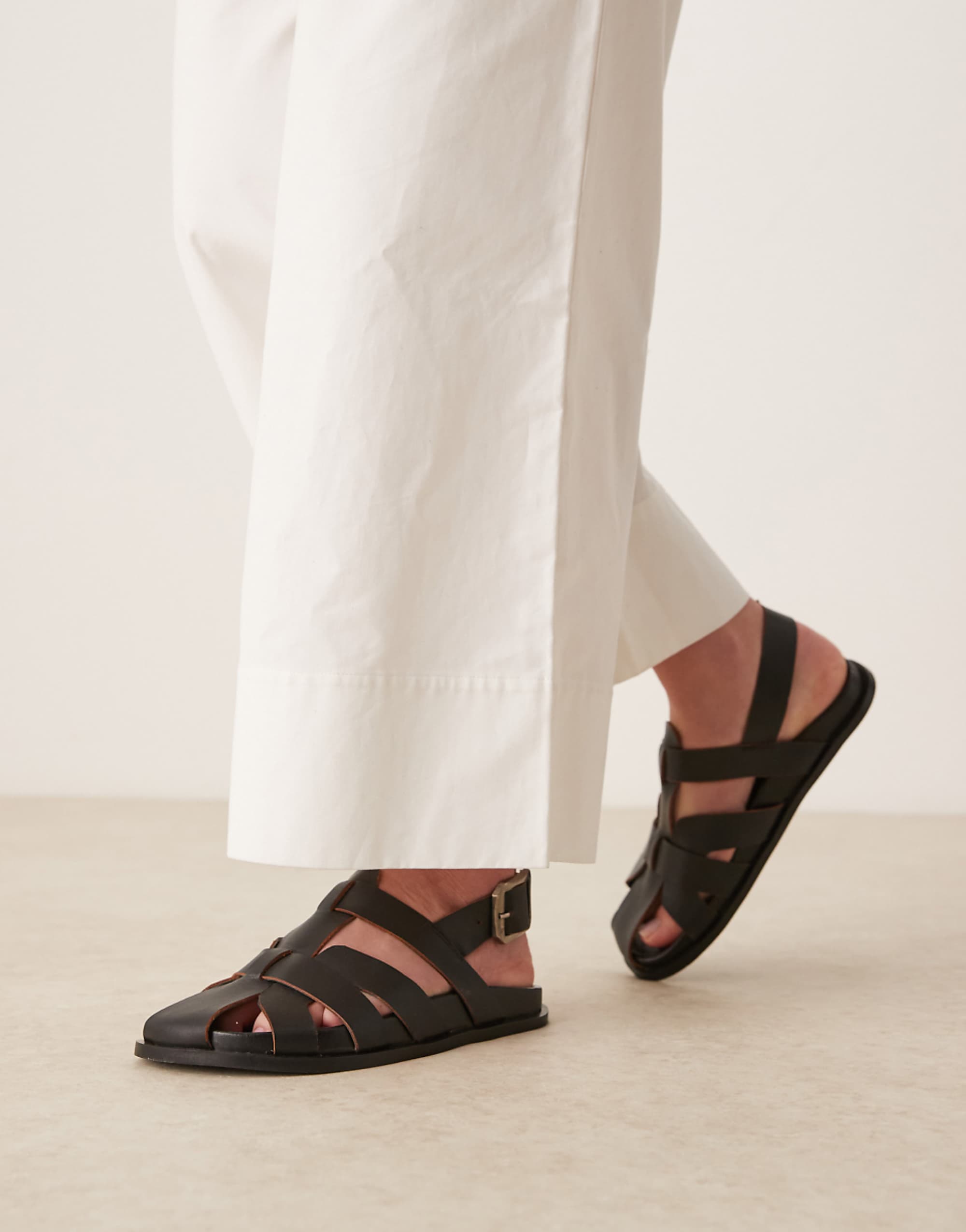 Asos Design Midas Fisherman Flat Shoe in Black Leather