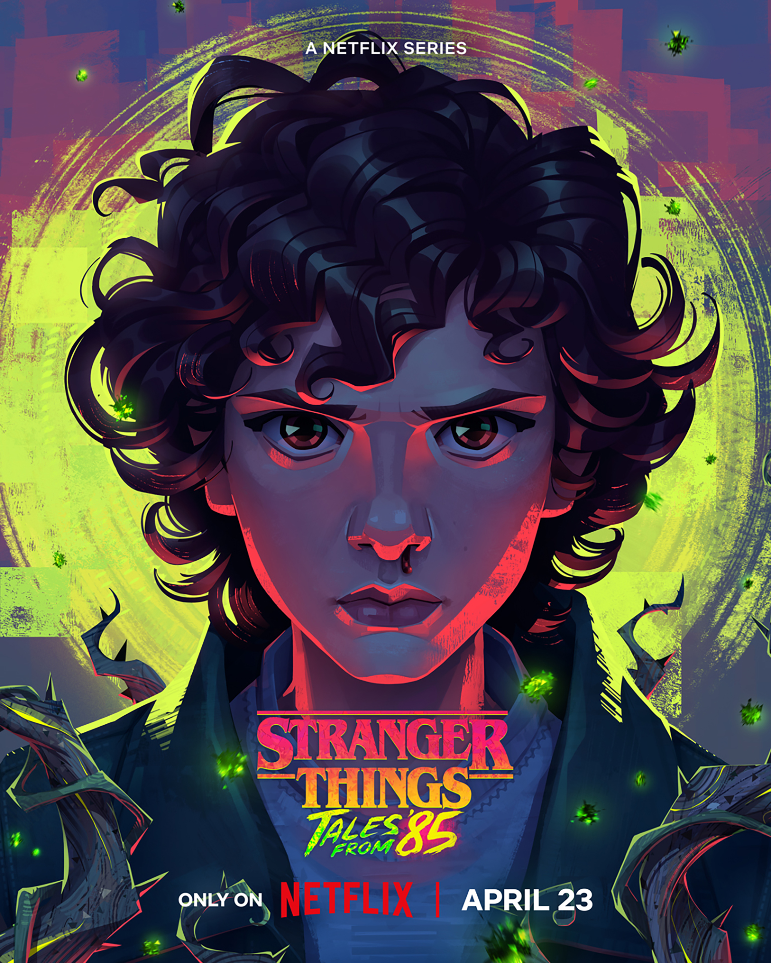 Eleven drawn in bright neon colors